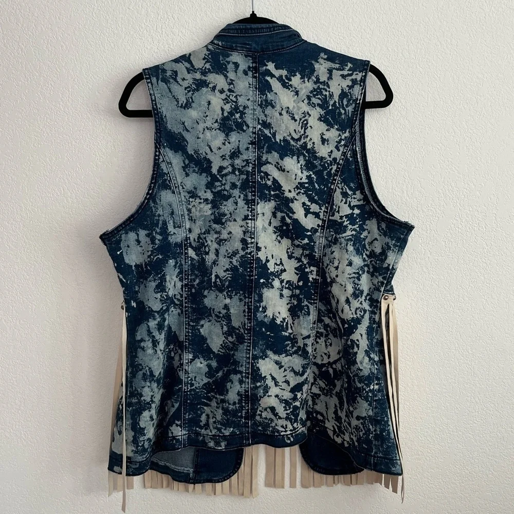 NWT Crazy Train Denim Fringe Acid Wash Vest